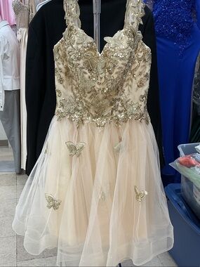 Gold Embellished Tulle Party Dress for Girls